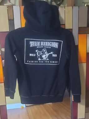 True Religion Black Sweat jacket Hoodie with White Back Logo